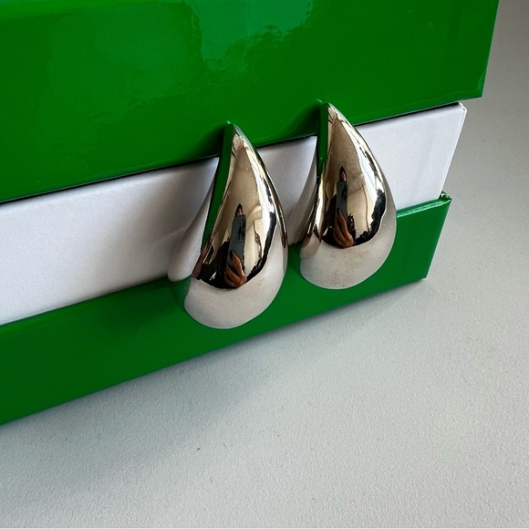 14K White Gold Plated Large Teardrop Earrings - Picture 6 of 12